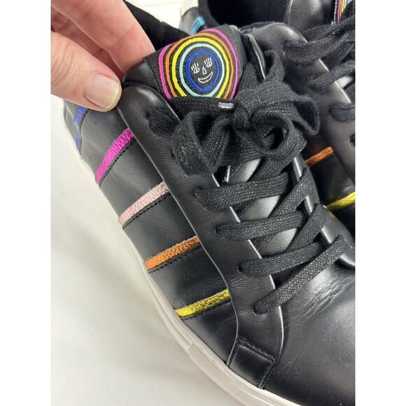 Kurt Geiger Laney Sneakers Black Leather Metallic Rainbow Piping Stripes 38.5 - Picture 5 of 15